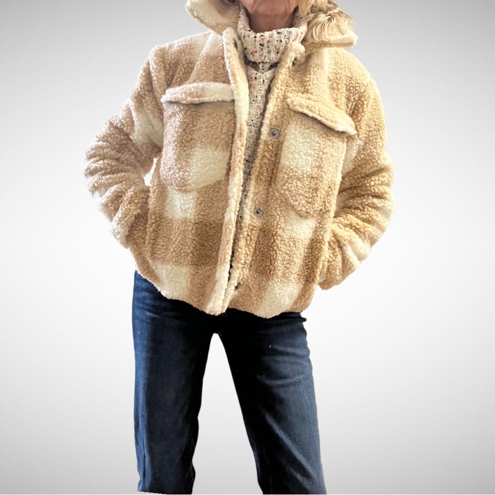 Avec Les Filles Fleece-Lined Plaid Teddy Shacket S